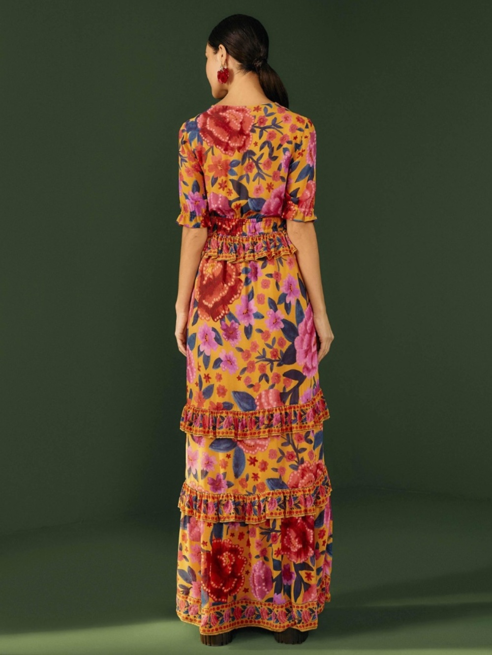 NEW Farm Rio Floral Dream Maxi Dress Floral Dream Yellow Small - Picture 10 of 16